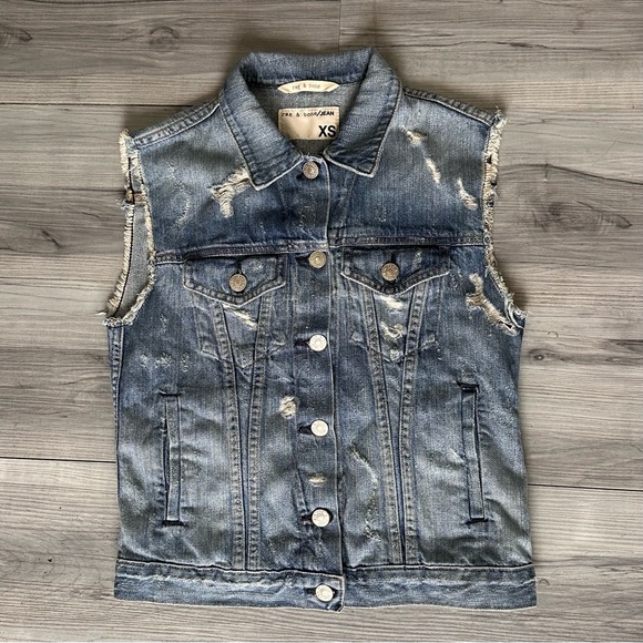 rag & bone Jackets & Blazers - Rag & Bone JEAN Denim Vest Size XS Women’s Pockets Distressed Punk Skater Rocker